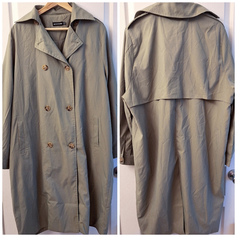 Pretty Little Thing Olive Double-Breasted Trench Coat